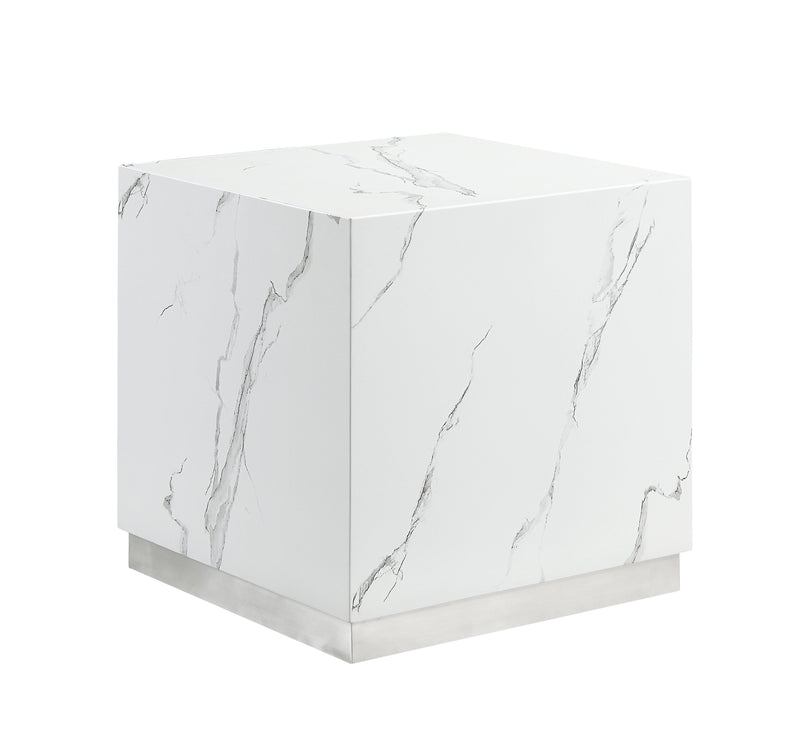 Yvonne End Table - White Marble/Silver