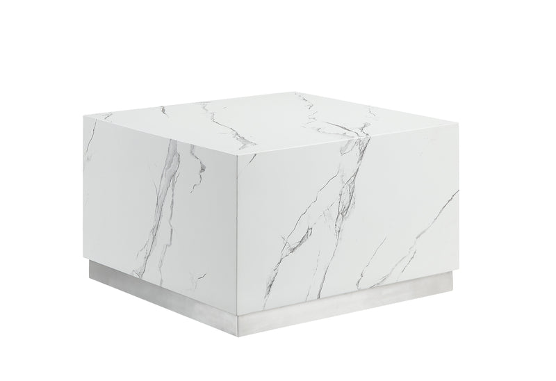 Yvonne 24" Square Coffee Table - White Marble/Silver