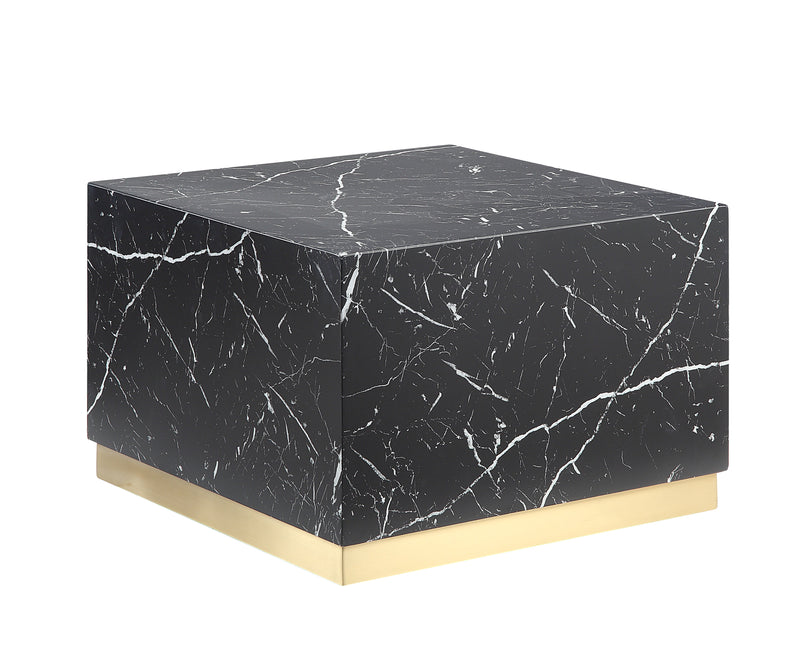 Yvonne 24" Square Coffee Table - Black Marble/Gold
