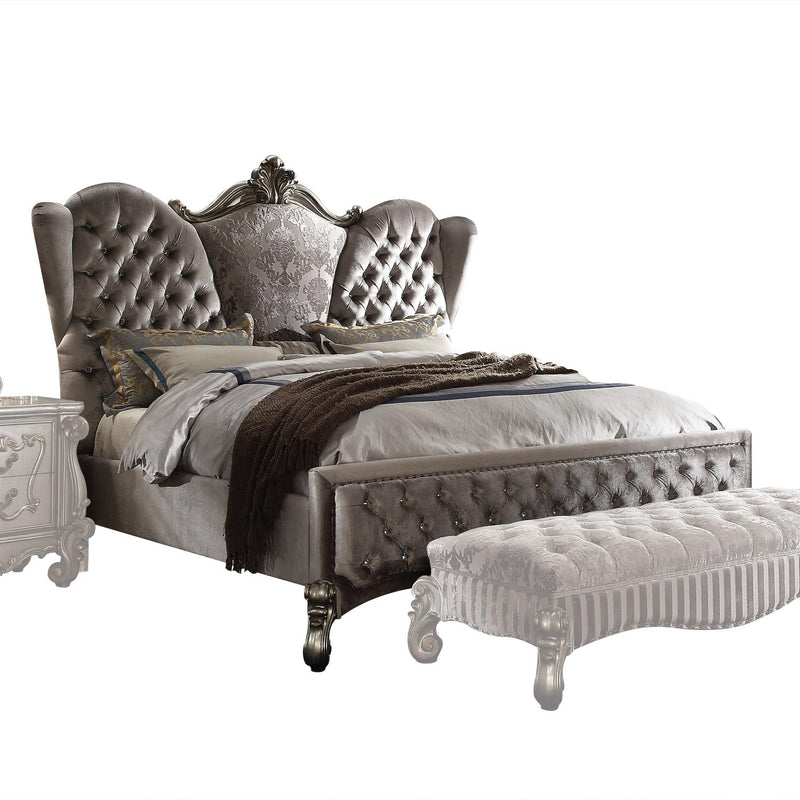 Escalera Velvet King Bed - Antique Platinum