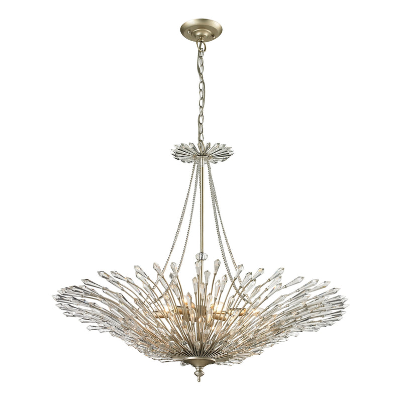 Acuna 8 Light Pendant - Aged Silver/Clear Glass