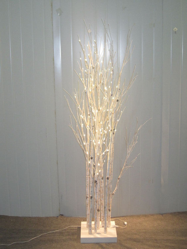 Holiday Glam Indoor Birch Lighr Tree With Wooden Base - Warm White LED