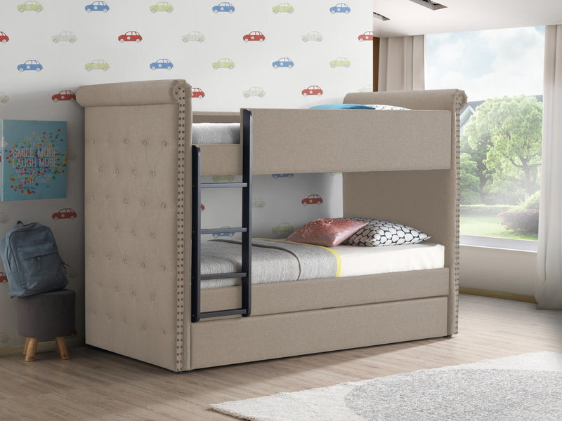 Jamboree Twin Bunk Bed with Trundle – Beige