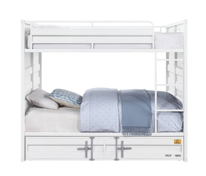 Konto Industrial Full Bunk Bed with Trundle- White