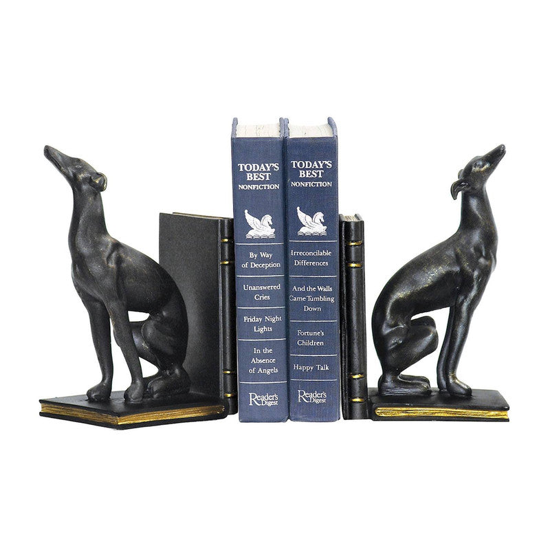 Gris Hounds Bookend Set - Black/Gold