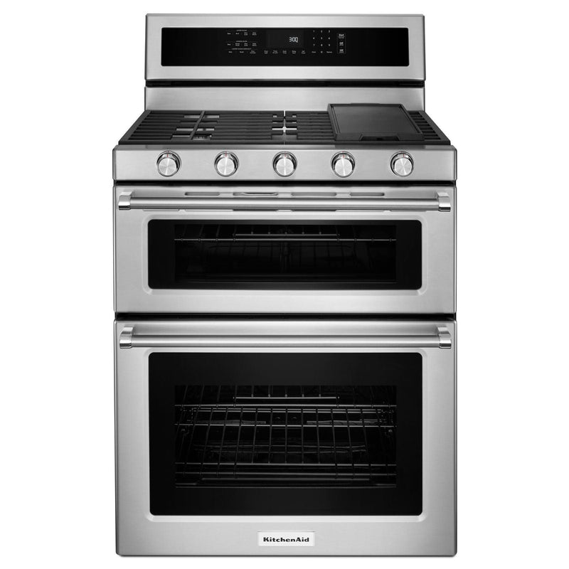 KitchenAid Stainless Steel Freestanding Double Oven Convection Gas Range (6.0 Cu. Ft.) - KFGD500ESS