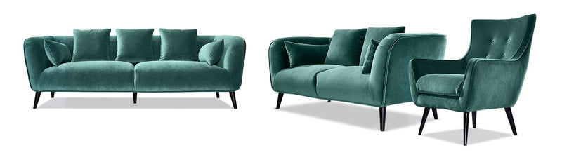 Leahys Sofa, Loveseat and Accent Chair Set - Teal