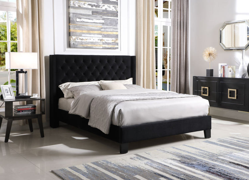 Olsen Tufted Velvet Platform King Bed - Black lifestyle image in a room