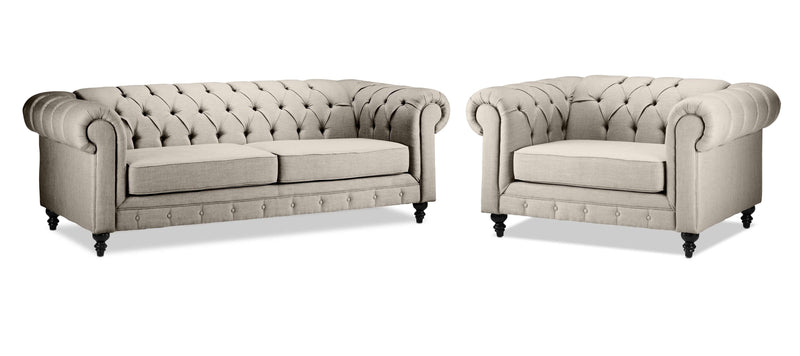 Stirling Sofa and Chair and a Half Set - Taupe