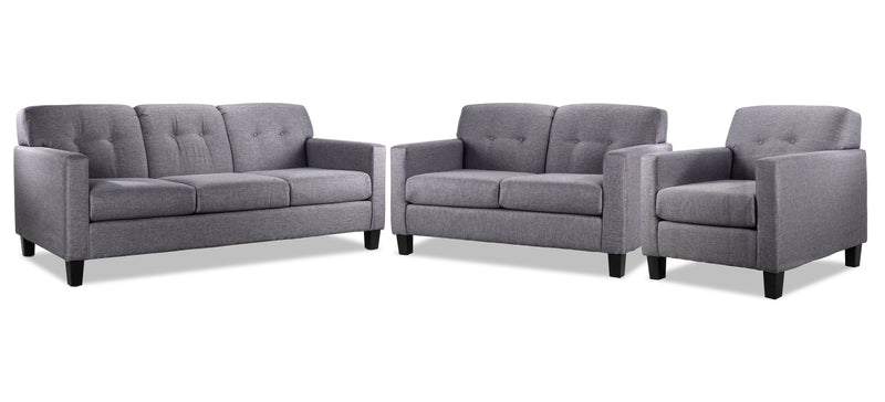 Tamworth Sofa, Loveseat and Chair Set - Grey