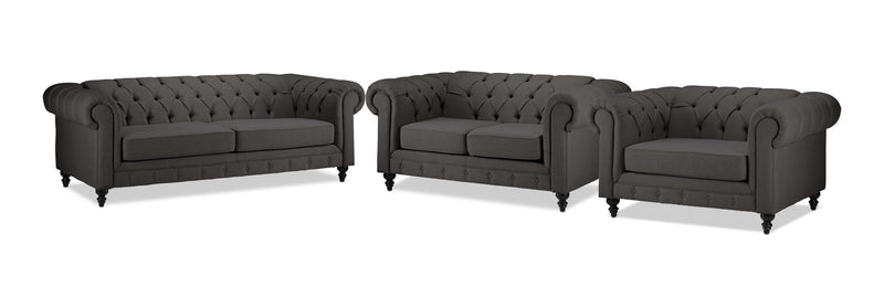 Stirling Sofa, Loveseat and Chair and a Half Set - Dark Grey