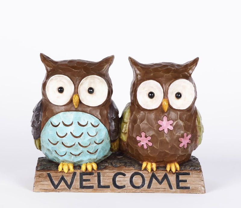 Welcoming Cute Owls Statue - Brown