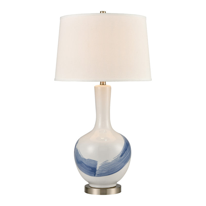Putwich Table Lamp - Blue/White Linen Hardback Shade with White Fabric Liner