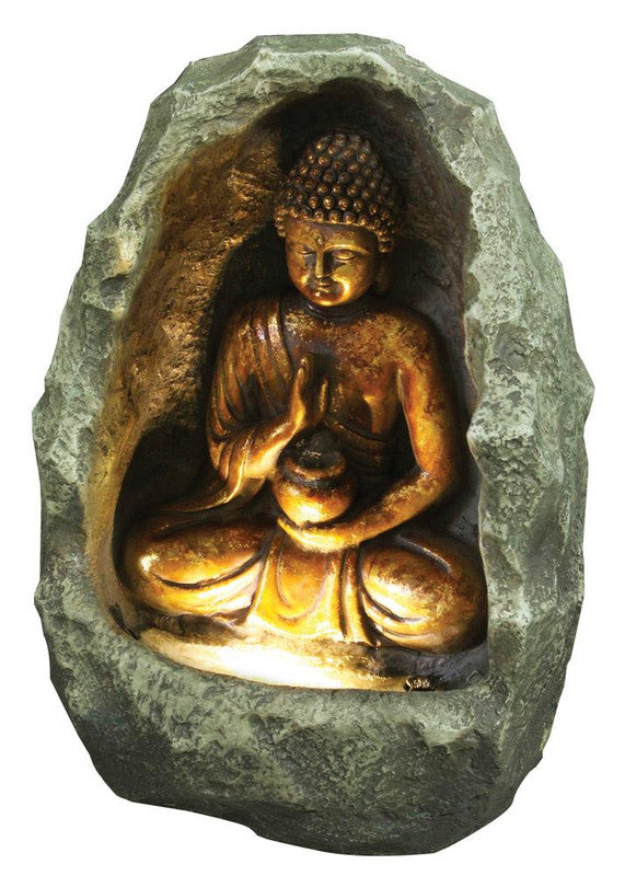 Tranquility Indoor/Outdoor Gold Buddha Wall Fountain With Light