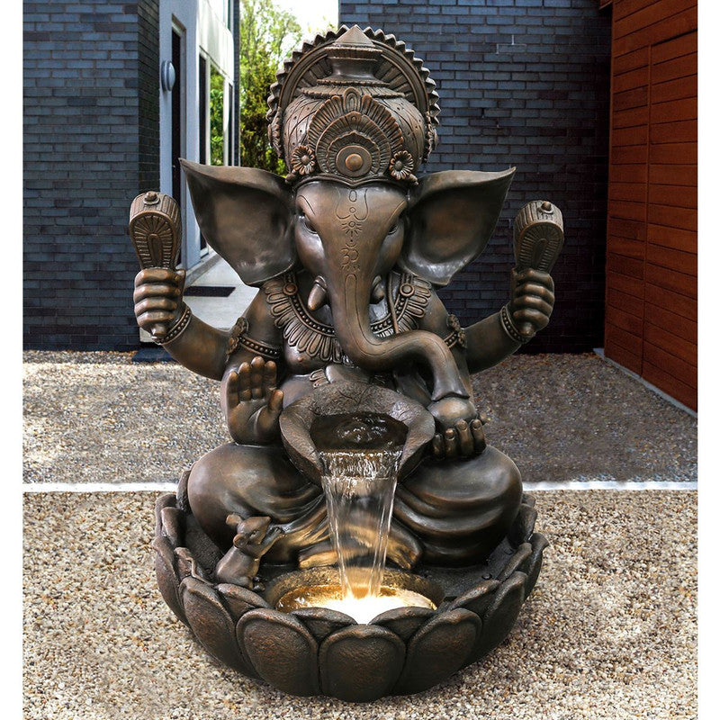Lucky Ganesha Indoor/Outdoor Sculptural Fountain With LED