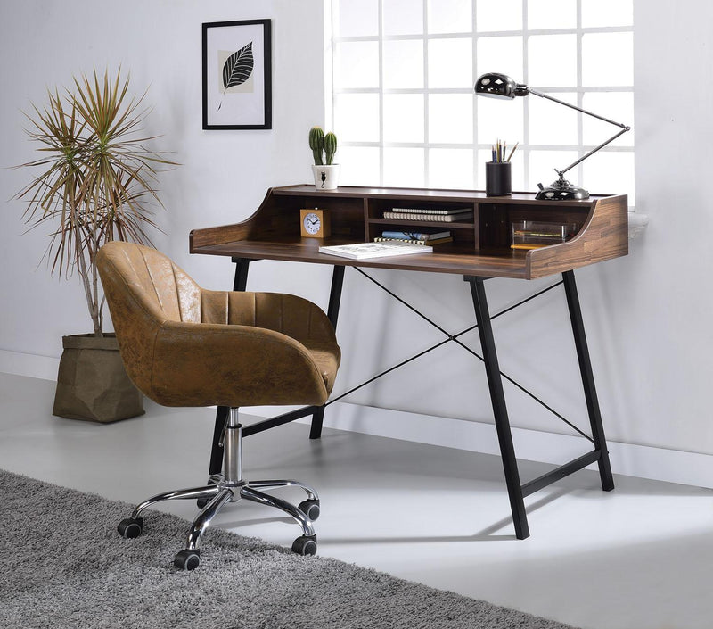 Germain Sleek Office Desk with USB Port - Walnut