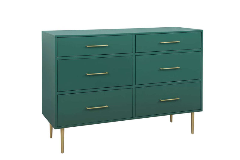 Verna Glam 6 Drawer Dresser - Green
