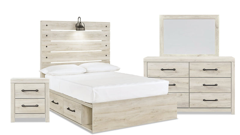 Naylon 6-Piece Full Bedroom Set with Side Storage - White