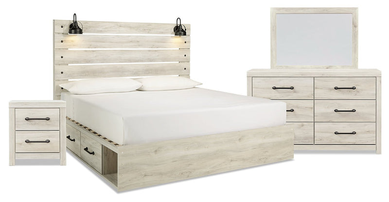 Naylon 6-Piece King Bedroom Set with Side Storage - White