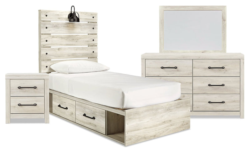 Naylon 6-Piece Twin Bedroom Set with Side Storage - White