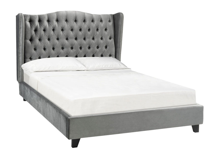 Kavala Velvet Button Tufted King Platform Bed - Grey