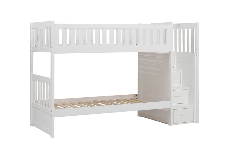 Molly Twin Bunk Bed with Storage Staircase - White