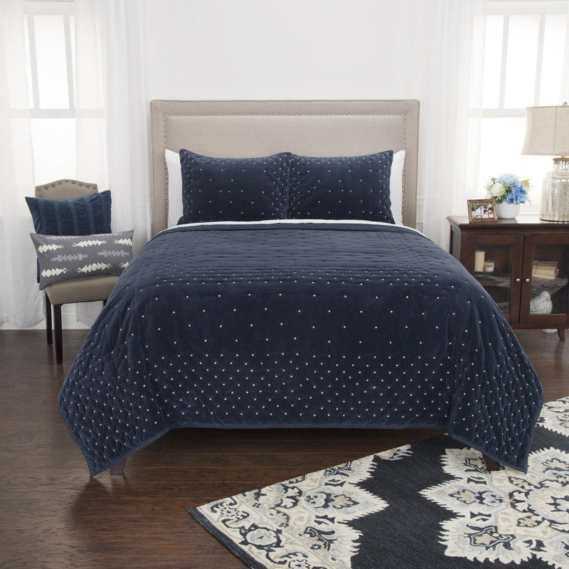 Gurdaspur Velvet King Quilt - Navy