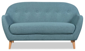 Mona Linen-Look Fabric Loveseat - Blue