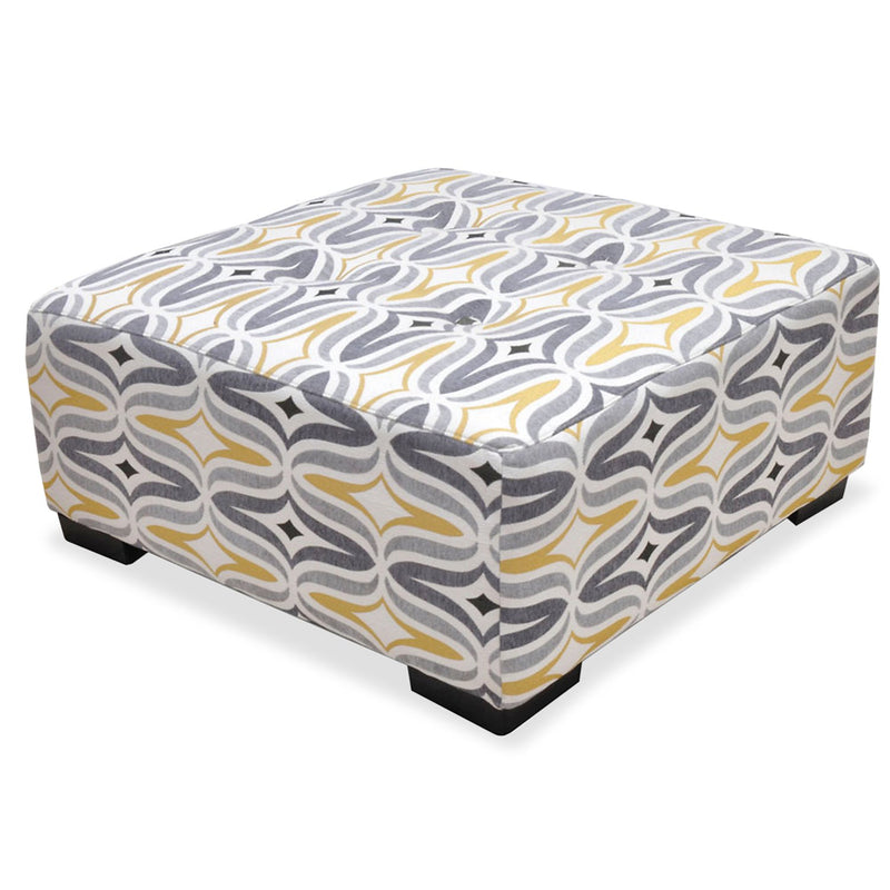 Lucy Linen-Look Fabric Accent Ottoman - Grey/Yellow