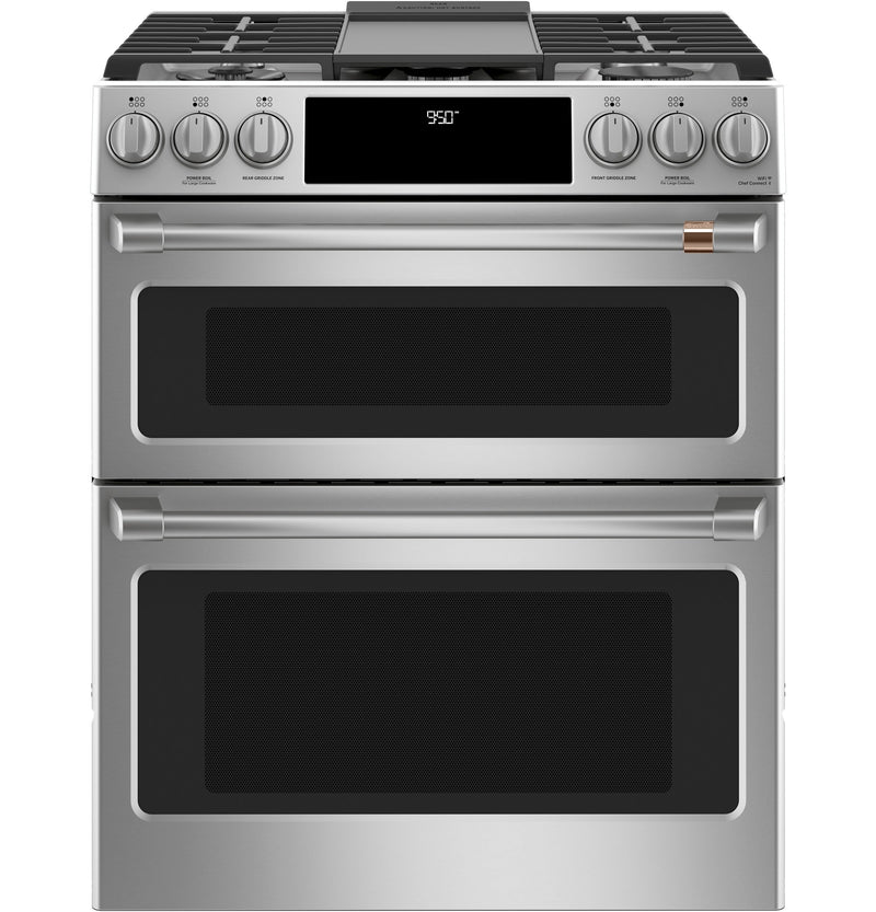 Café™ Stainless Steel 30" Slide-In Front Control Dual-Fuel Double Oven with Convection Range (6.7 Cu.Ft) - CC2S950P2MS1