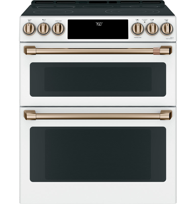 Café™ Matte White 30" Slide-In Front Control Radiant and Convection Double Oven Range (6.7 Cu.Ft) - CCES750P4MW2