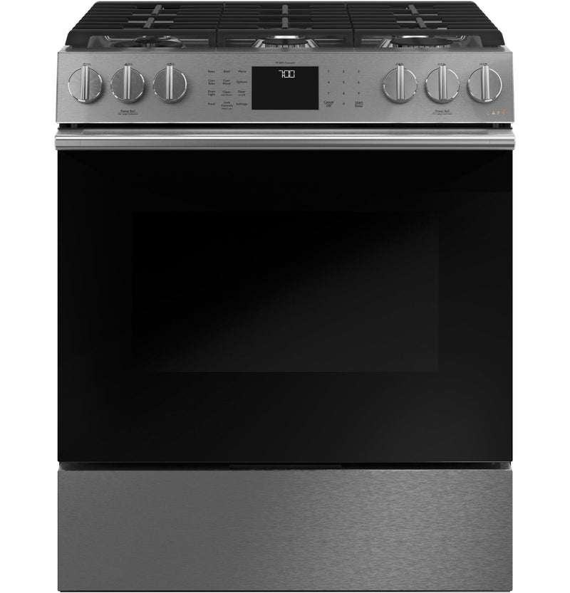 Café™ Modern Glass 30" Slide-In Front-Control with Convection Gas Range (5.6 Cu.Ft - CCGS700M2NS5