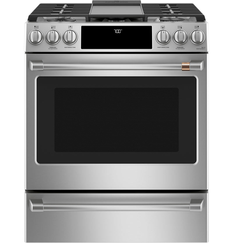Café™ Stainless Steel 30" Slide-In Front Control Gas Oven with Convection Range (5.6 Cu.Ft) - CCGS700P2MS1