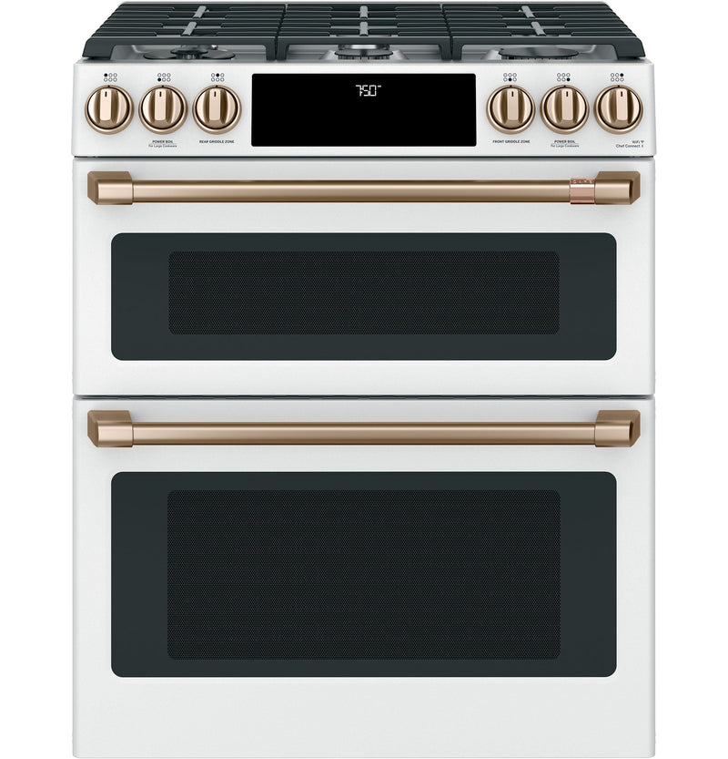 Café™ Matte White 30" Slide-In Gas Double Oven with Convection Range (6.7 Cu.Ft) - CCGS750P4MW2