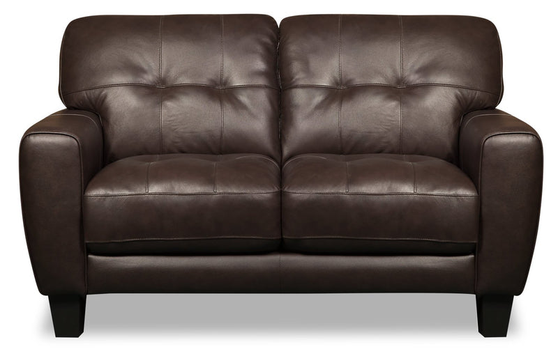 Cousteau Genuine Leather Loveseat - Brown