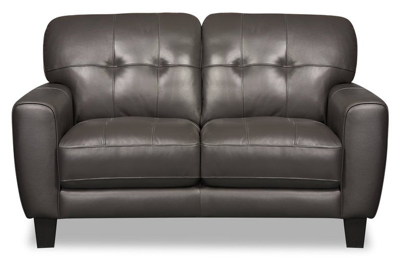 Cousteau Genuine Leather Loveseat - Grey