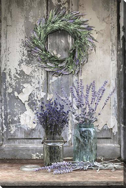 Lavender Wreath and Rustic Scenery Canvas Wall Art - 38 X 60