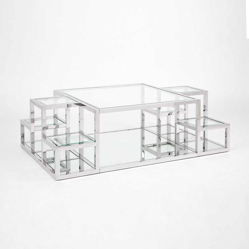 Praet Tempered Glass Mirror Coffee Table - Silver