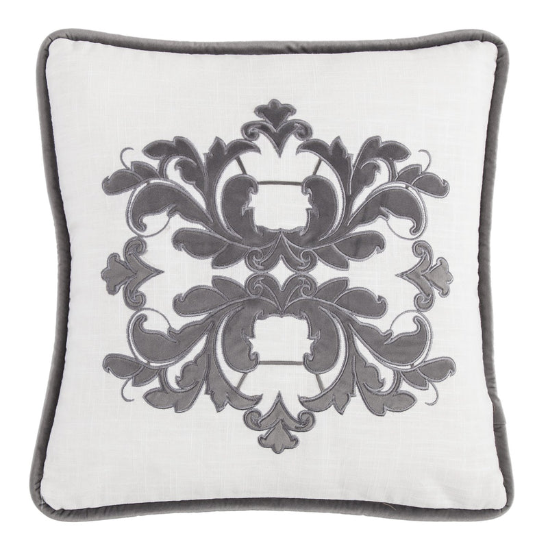 Roanake Embroidery Decorative Pillow - White/Grey
