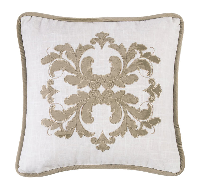 Roanake Embroidery Decorative Pillow - White/Tan