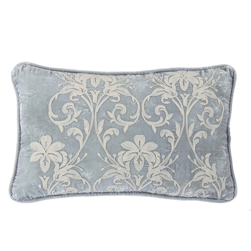 Tamanique Embroidered Velvet Decorative Pillow - Grey