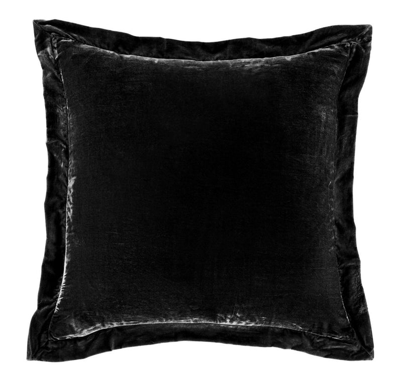 Sierpnia Silk Look Velvet Flanged 27 X 27 Euro Sham - Black