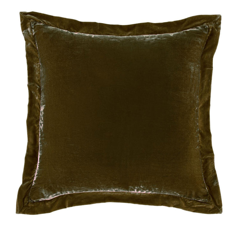 Sierpnia Silk Look Velvet Flanged 27 X 27 Euro Sham - Green Ochre