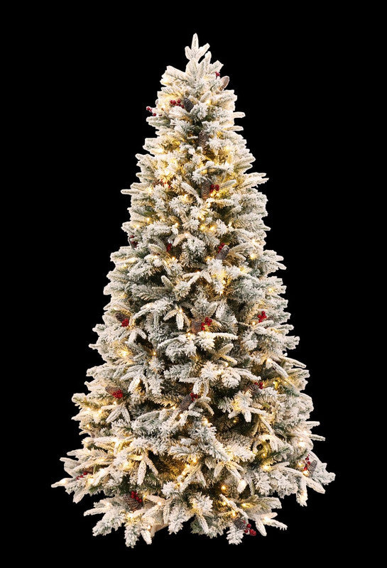 Tuomaan 7ft Decorated Flocked Balsam Fir Pre-Lit LED Christmas Tree