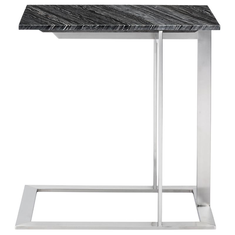 Dell Marble End Table - Black Wood Vein/Silver
