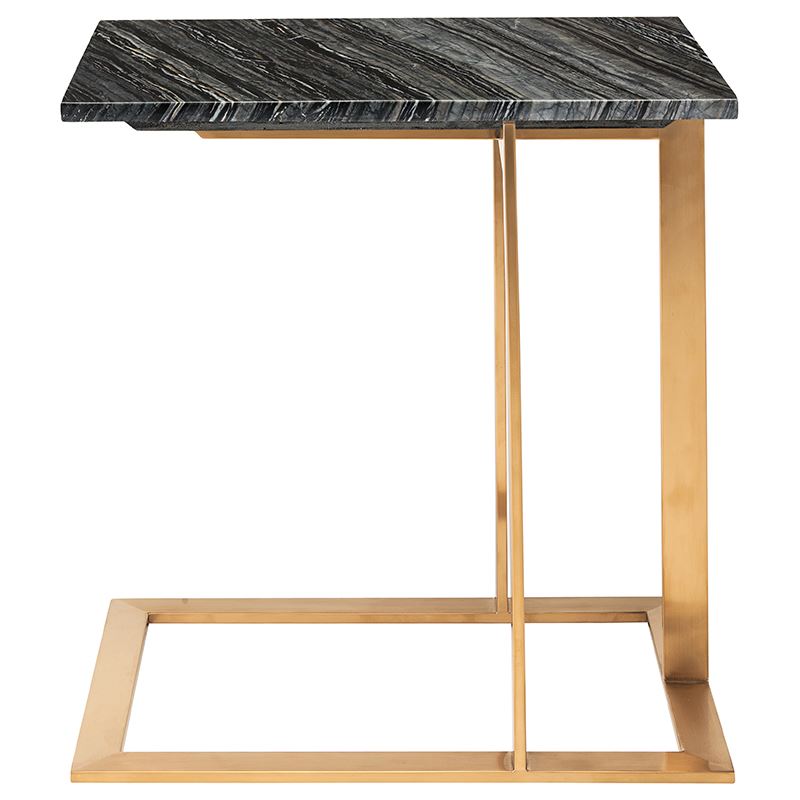 Dell Marble End Table - Black Wood Vein/Gold