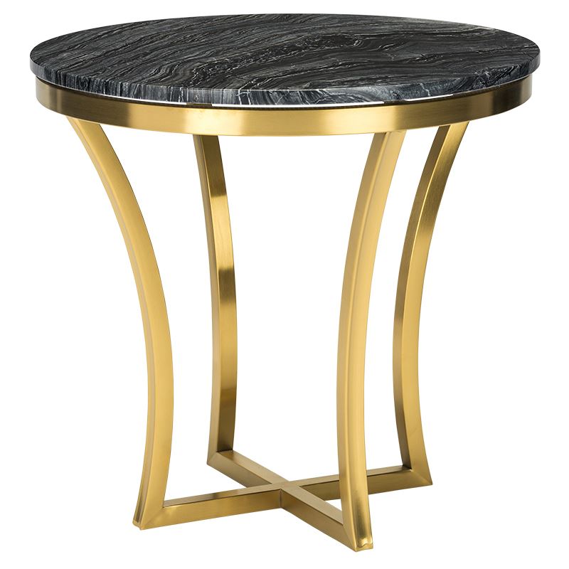 Aurora Marble End Table - Black Wood Vein/Gold