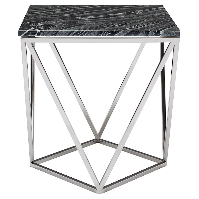 Sioule Marble End Table - Black Wood Vein/Silver