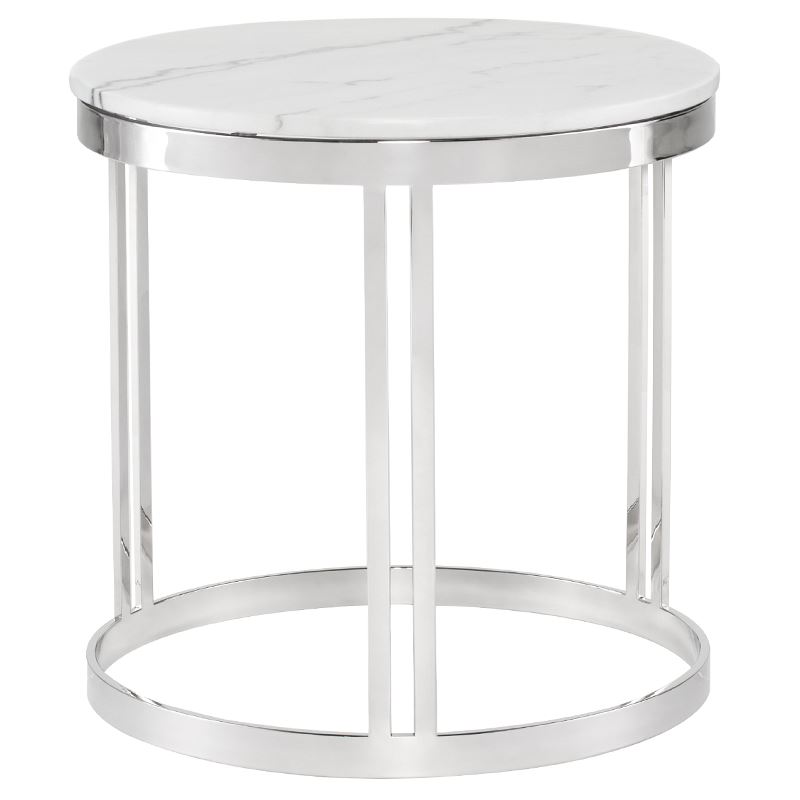 Nicola Marble End Table - White/Silver