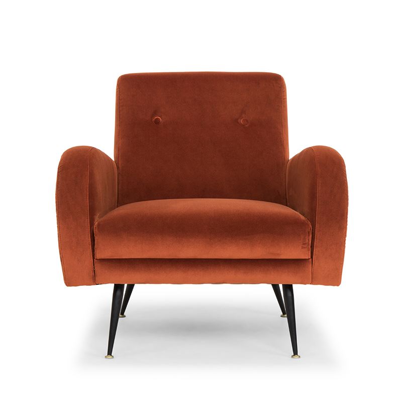 Hugo Velvet Accent Arm Chair - Rust